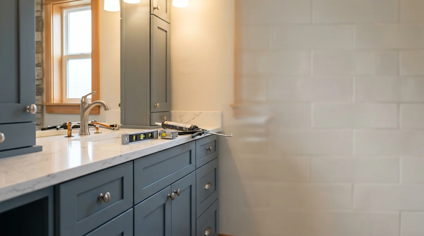 Modern kitchen with custom cabinets and countertops