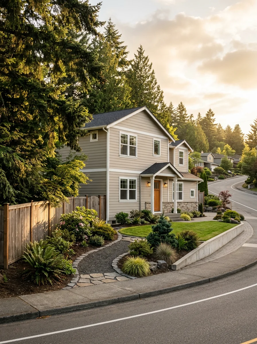 Federal Way home exterior showing quality work on a hillside property with thoughtful design and landscaping.
